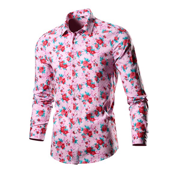 Leesechin Mens Floral Print Dress Shirt Flower Pattern Slim Fit Long Sleeve Button Down Shirts M-2XL