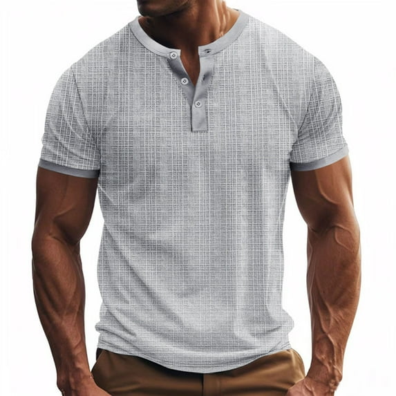 Leesechin Mens Henley Shirts Short Sleeve Casual V Neck Basic Tee Shirts Summer Vintage T-Shirts