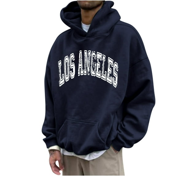Leesechin Mens Hoodies Pullover Graphic Hoodie Letter Rinted Pullover Long-sleeved Top Hooded Sweatshirts L Navy