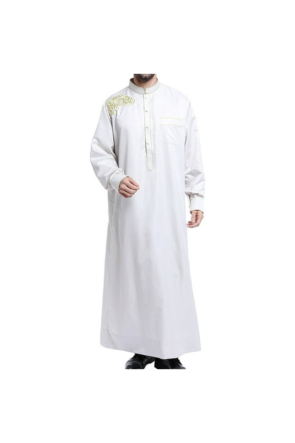 Mens Kaftan Hooded Robe Linen V Neck Loungewear Long Night Gown Shirt Thobe with Pocket
