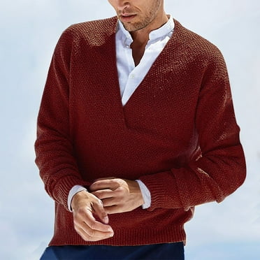 Leesechin Mens Knit Polo Sweater V Neck Ribbed Winter Soft Lightweight Thermal Pullover Knitwear Sweaters