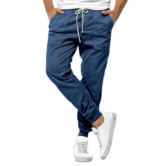Leesechin Mens Length Pants Men's Fashion Casual Pure Color Outdoors Zipper Pocket Cargo Pants Sweatpants