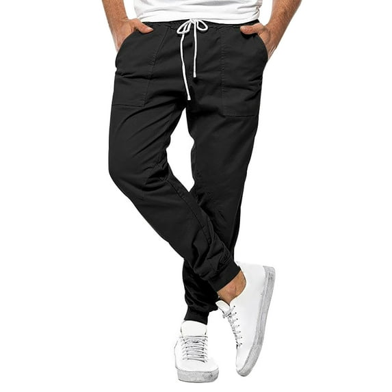Leesechin Mens Length Pants Men's Fashion Casual Pure Color Outdoors Zipper Pocket Cargo Pants Sweatpants