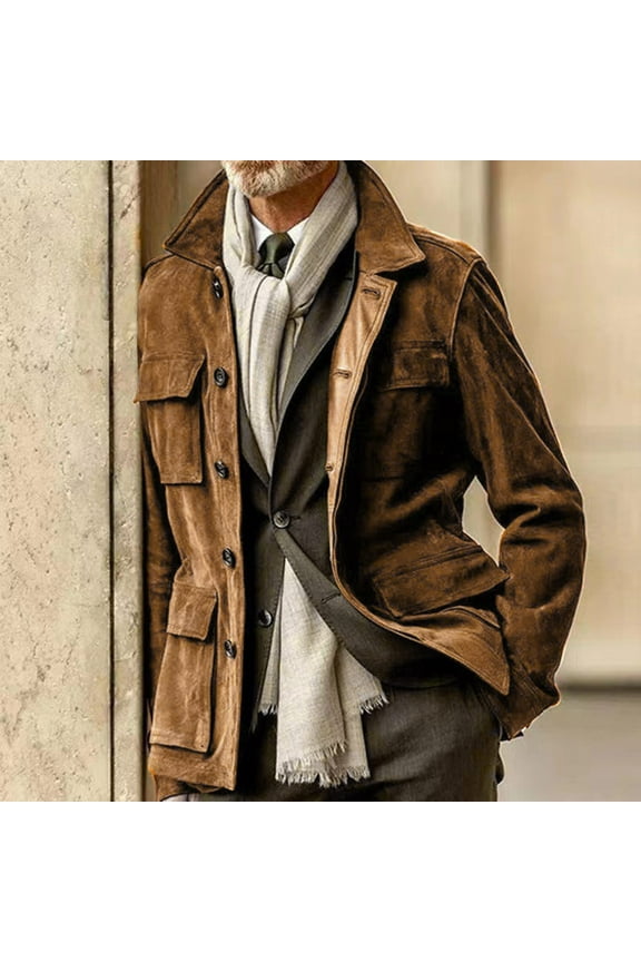 Mens Lightweight Safari Jacket Casual Button Up Jacket Windproof Work Coat with Pockets