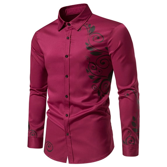 Leesechin Mens Luxury Dress Shirts Dragon Gold Chain Print Casual Long Sleeve Button Down Turndown Shirt for Party