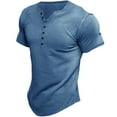 thumbnail image 1 of Leesechin Mens Muscle Shirts Knit Solid Casual Slim Fit Short Sleeve T-Shirt with Button, 1 of 2