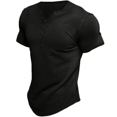 Leesechin Mens Muscle Shirts Knit Solid Casual Slim Fit Short Sleeve T-Shirt with Button
