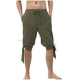 thumbnail image 1 of Leesechin Mens Pirate Pants Renaissance Medieval Colonial Costume Knight Halloween Lace Up Cotton Shorts, 1 of 2