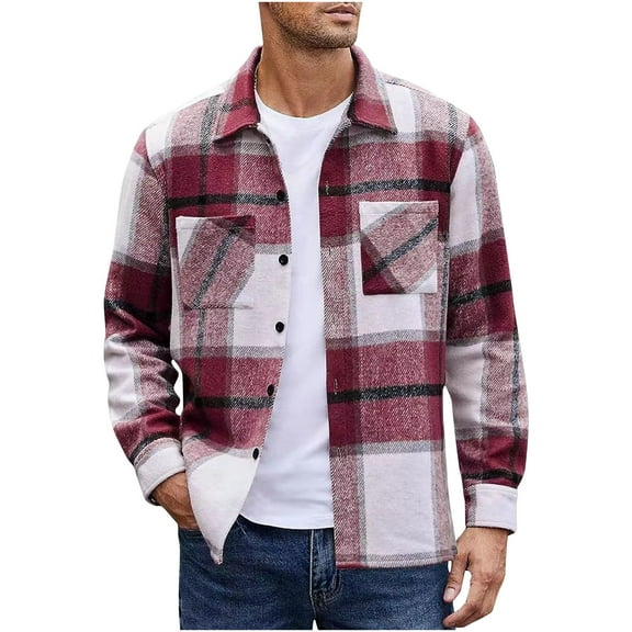 Leesechin Mens Plaid Shirt,Long Sleeves,Classic Flannel Shirt Button Down Shirt Jacket Tops