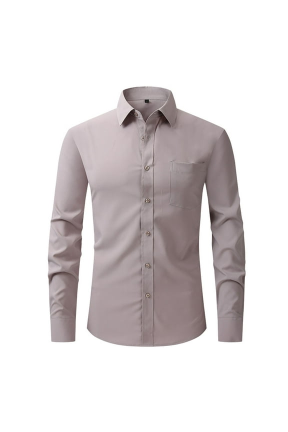Leesechin Mens Shirts Big and Tall Men's Long Sleeve Dress Shirt Regular Fit Casual Button-Down Solid Long Sleeve Turndown Collar Blouse & Shirt
