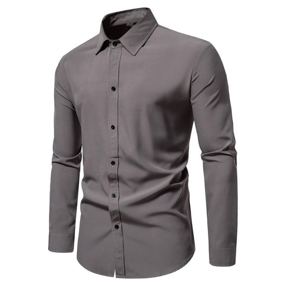 Leesechin Mens Shirts Big and Tall Men's Long Sleeve Dress Shirt Regular Fit Casual Button-Down Solid Long Sleeve Turndown Collar Blouse & Shirt