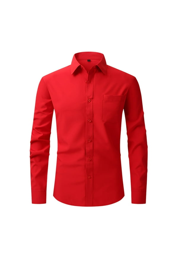 Mens Shirts Big and Tall Men's Long Sleeve Dress Shirt Regular Fit Casual Button-Down Solid Long Sleeve Turndown Collar Blouse & Shirt