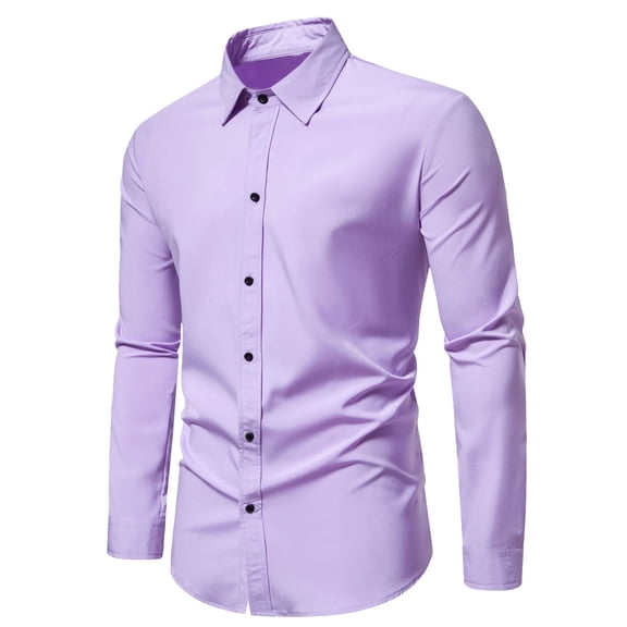 Leesechin Mens Shirts Big and Tall Men's Long Sleeve Dress Shirt Regular Fit Casual Button-Down Solid Long Sleeve Turndown Collar Blouse & Shirt