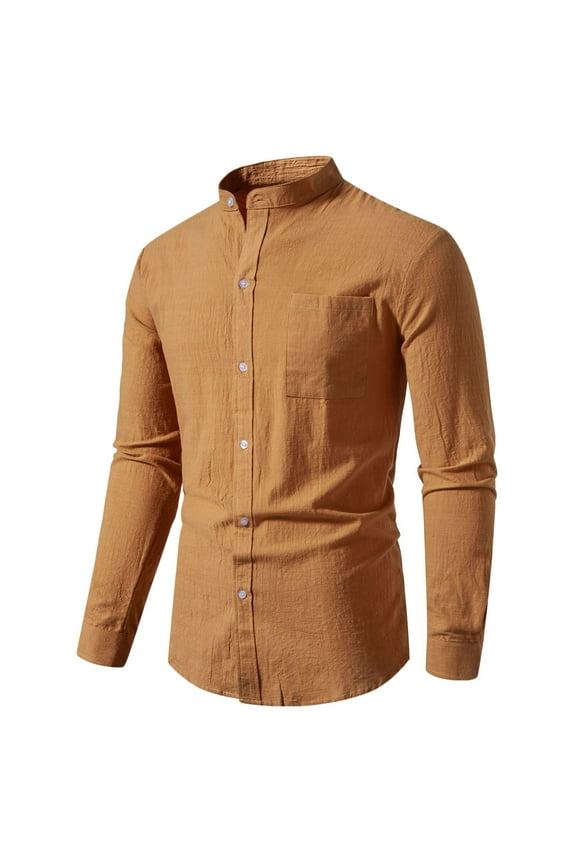 Leesechin Mens Shirts Big and Tall Men's Long Sleeve Dress Shirt Regular Fit Casual Button-Down Solid Long Sleeve Turndown Collar Blouse & Shirt