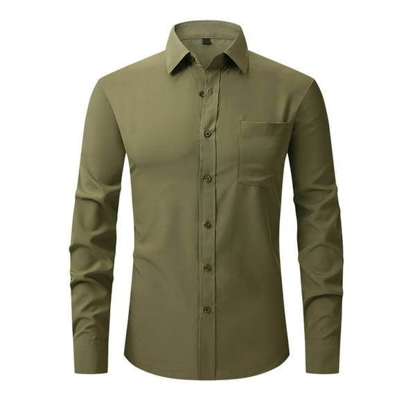 Leesechin Mens Shirts Big and Tall Men's Long Sleeve Dress Shirt Regular Fit Casual Button-Down Solid Long Sleeve Turndown Collar Blouse & Shirt
