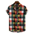 thumbnail image 1 of Leesechin Mens Short Sleeve Cotton Casual Plaid Button Down Shirts Work Slim Fit Western Dress Shirt for Men, 1 of 8