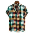 thumbnail image 1 of Leesechin Mens Short Sleeve Cotton Casual Plaid Button Down Shirts Work Slim Fit Western Dress Shirt for Men, 1 of 9