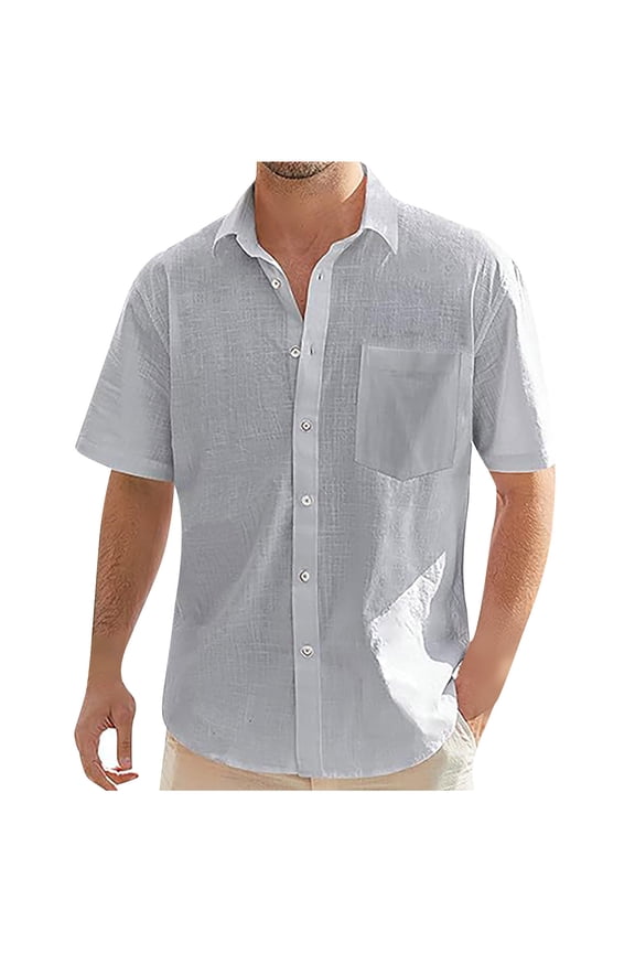 Mens Short Sleeve Cuban Camp Guayabera Shirt Linen Cotton Hippie Beach Button Down Shirts
