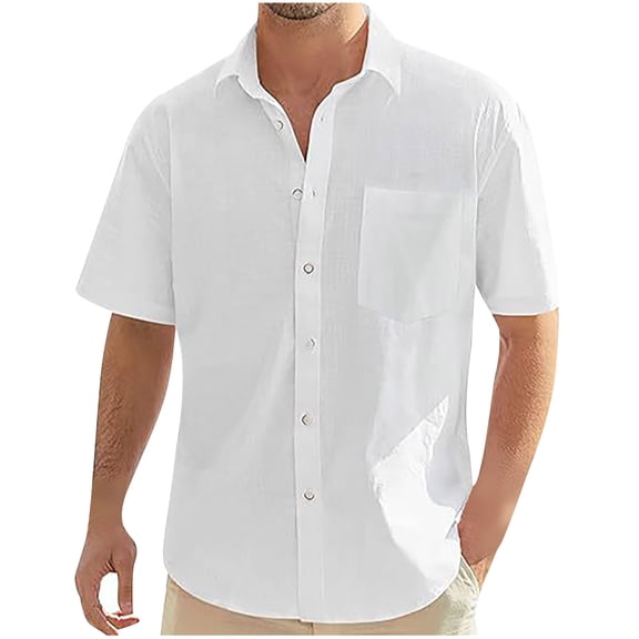 Leesechin Mens Short Sleeve Cuban Camp Guayabera Shirt Linen Cotton Hippie Beach Button Down Shirts