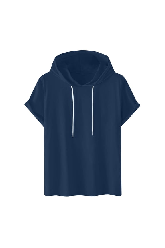 Mens Short Sleeve Hoodies T-Shirts Fashion Sweatshirts Athletic Solid Lightweight Pullover