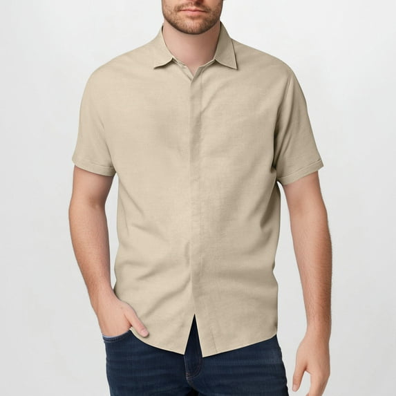 Leesechin Mens Short Sleeve Shirt Cotton Linen Hippie Beach Button Down Lapel Shirts