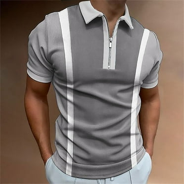 Leesechin Mens Short Sleeve Summer Shirts Men Casual Stripes Zip Turndown Pullover Zipper Short Sleeve Blouse