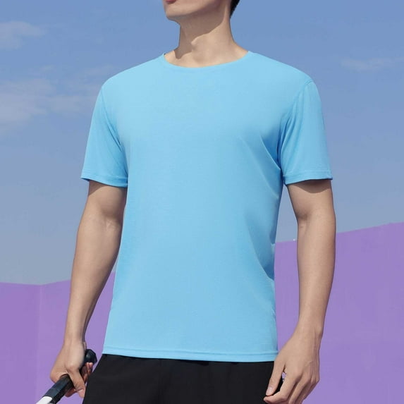 Leesechin Mens Short Sleeve T Shirt Muscle Slim Fitted Crewneck Longline Tees Shirts for Gym Workout