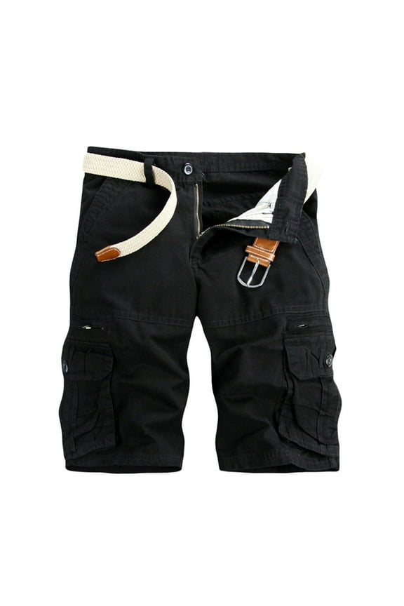 Mens Shorts Athletic Casual Pure Color Outdoors Pocket Beach Work Trouser Cargo Shorts Pant Black 29