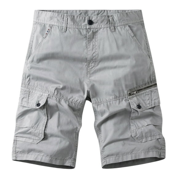 Leesechin Mens Shorts Athletic Casual Pure Color Outdoors Pocket Beach Work Trouser Cargo Shorts Pant Gray 5XL