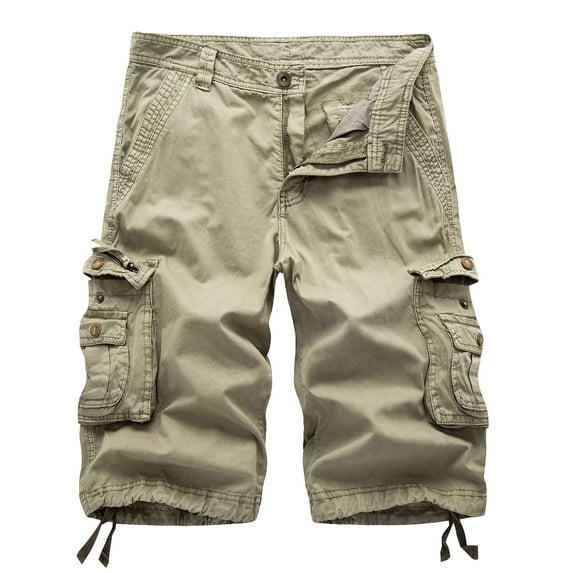 Leesechin Mens Shorts Athletic Casual Pure Color Outdoors Pocket Beach Work Trouser Cargo Shorts Pant Khaki 3XL