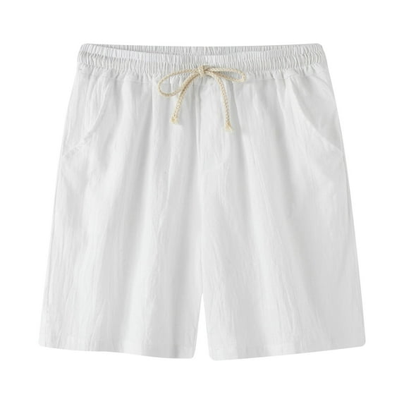 Leesechin Mens Shorts Athletic Summer Thin Mid-waist Cotton Hemp Beach Pants Casual Five-point Sports Shorts Pants White XL
