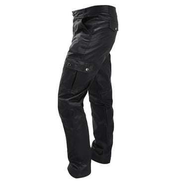 Leesechin Mens Slim Fit Pants Stretch Pu Faux Leather Motorcycle Biker Pants