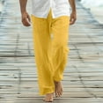 thumbnail image 1 of Leesechin Mens Straight Linen Pants Casual Elastic Waist Drawstring Lightweight Beach Vacation Trousers with Pockets, 1 of 6