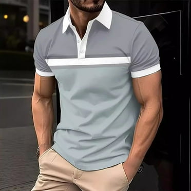 Leesechin Mens Summer Short Sleeve T Shirts Classic Golf Shirt Fashion Stripe Button Cotton Tops with Pocket