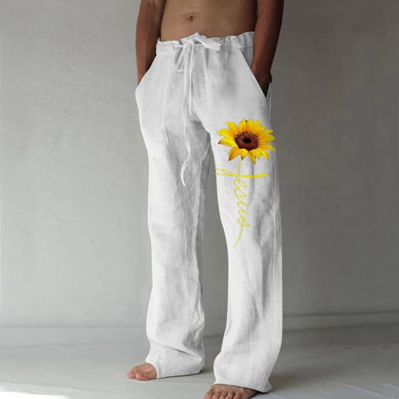 Leesechin Mens Sweatpants Casual Men's Wide Leg Pants Printed Lace-up Casual Pants Wide Leg Pants Sweatpants Full Length Pants