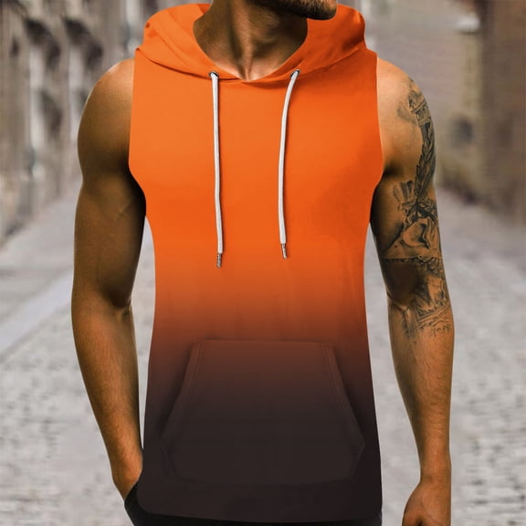 Leesechin Mens Tank Tops Summer Men's Hooded Tank Top 3D Non Positioning Hawaiian Regular Print Sleeveless Head Drawstring Pocket Hooded Tank Top Casual T-shirt Top
