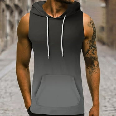 Leesechin Mens Tank Tops Summer Men's Hooded Tank Top 3D Non Positioning Hawaiian Regular Print Sleeveless Head Drawstring Pocket Hooded Tank Top Casual T-shirt Top
