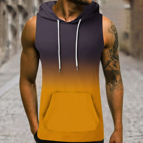 Leesechin Mens Tank Tops Summer Men's Hooded Tank Top 3D Non Positioning Hawaiian Regular Print Sleeveless Head Drawstring Pocket Hooded Tank Top Casual T-shirt Top