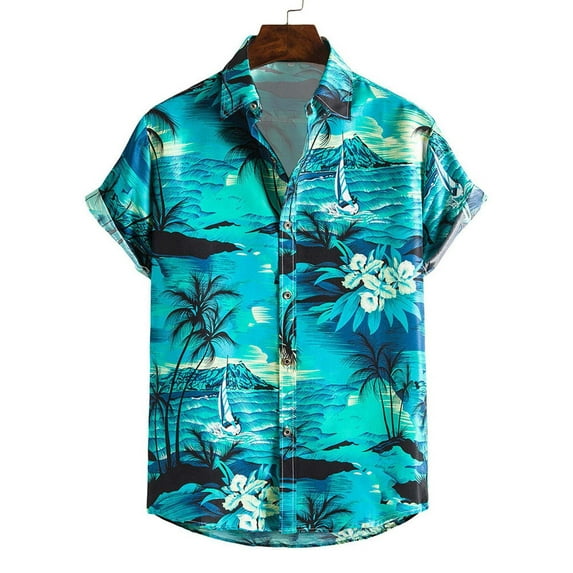 Leesechin Mens Unique Pattern Hawaiian Shirt Beach Tropical Button Up Shirts Vacation Cruise Hawaii Summer Clothes