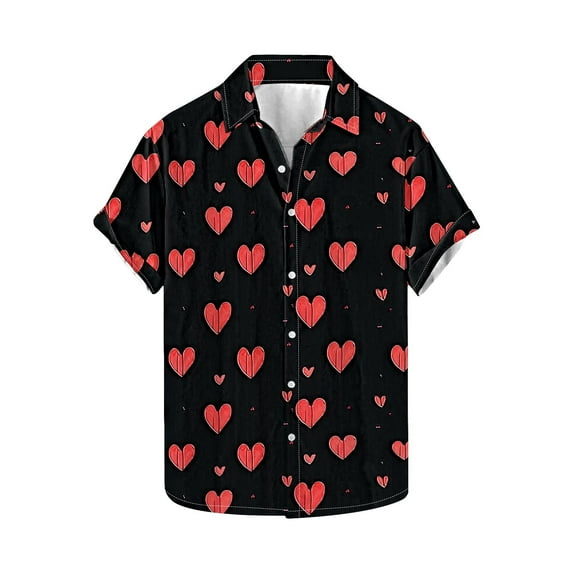 Leesechin Mens Valentine's Day Hawaiian Shirts Button Down Tropical Short Sleeve Summer Beach Shirts
