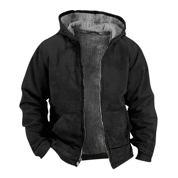 Leesechin Mens Winter Coats Outerwear Long Sleeved Cardigan Pockets Warm Plush Hooded Jacket Fleece Sweater Coat