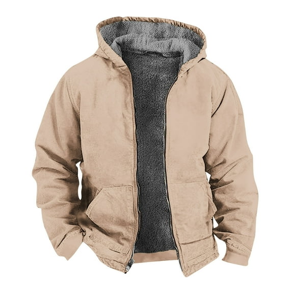 Leesechin Mens Winter Coats Outerwear Clearance Long Sleeved Cardigan Pockets Warm Plush Hooded Jacket Fleece Sweater Coat