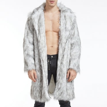 Leesechin Mens Winter Faux-Fur' Coat Turn-Down Collar Long Jackets Warm OverCoat