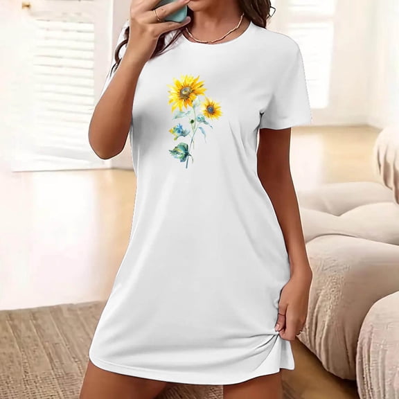 Leesechin Nightgowns for Women Short Sleeve Sleep Tee Pullover Night Shirts Sleep Shirt Soft Night Gown Sleep Dress