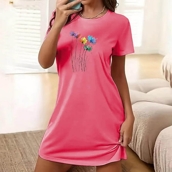 Leesechin Nightgowns for Women Short Sleeve Sleep Tee Pullover Night Shirts Sleep Shirt Soft Night Gown Sleep Dress