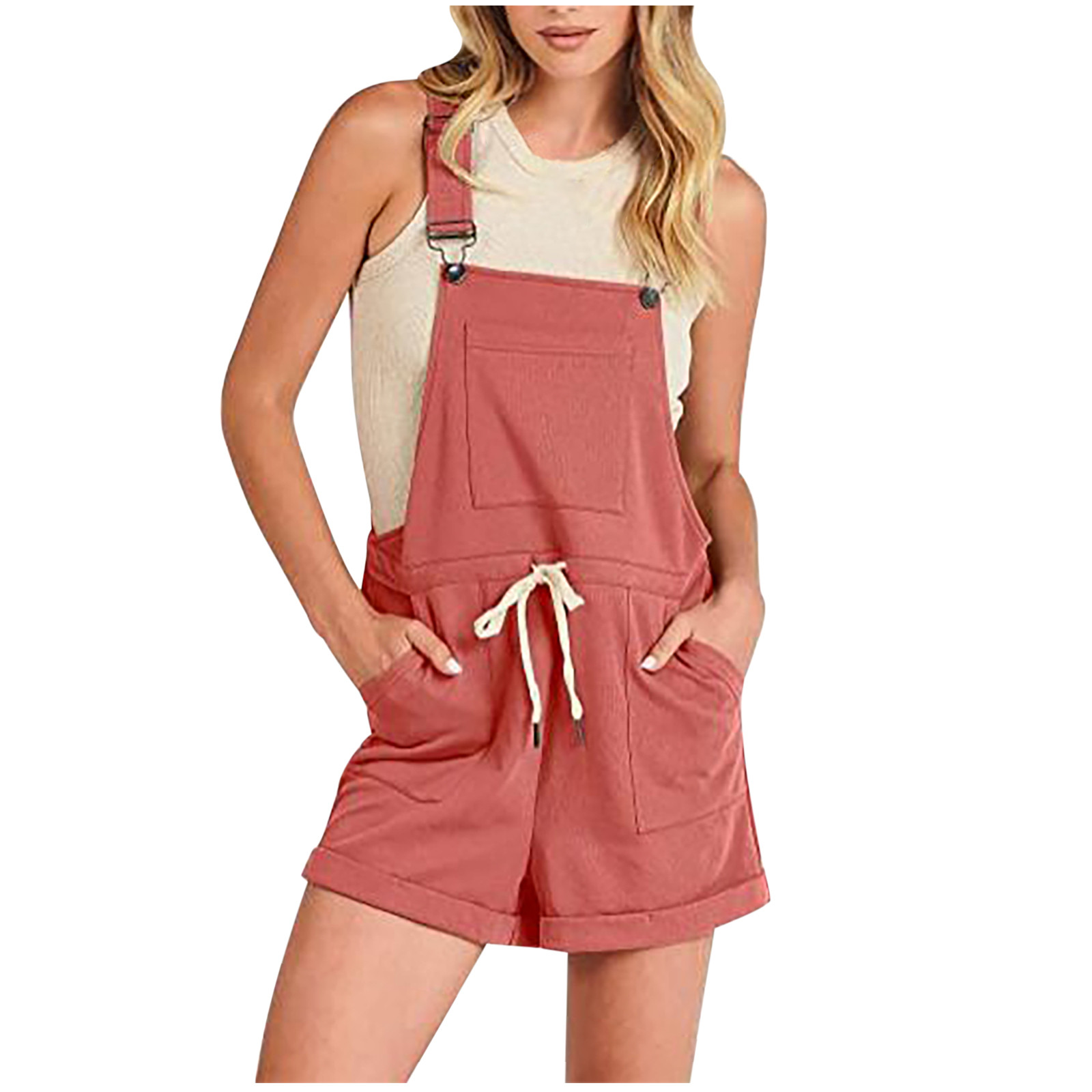 Leesechin OnePiece Straps Short Bib Pants Overalls Basic Sleeveless Drawstring Romper Juniors