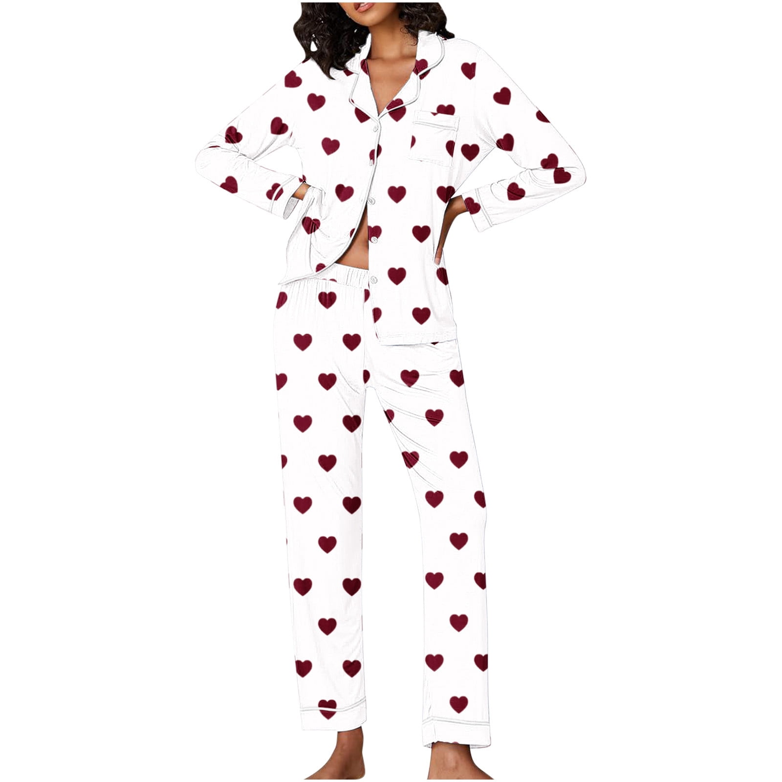 Leesechin Pajamas Women's Valentine's Day Pajama Gift Set Hearts Print ...