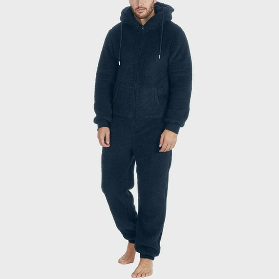 Leesechin Pants for Men Longsleeve Hooded Jumpsuit Pajama