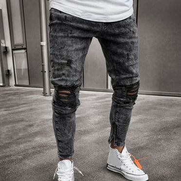 Leesechin Pants for Men Skinny Stretch Denim Pants Distressed Ripped Freyed Slim Fit Jean Trousers