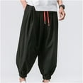thumbnail image 1 of Leesechin Pants for Men Solid Sweatpants Tether Closure Loose Flared Legging Harem Trousers, 1 of 9